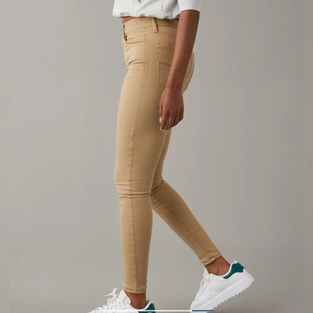 AE sz US 4 27W Hi-Rise jeggings stretch standard khaki NWT - Picture 3 of 9